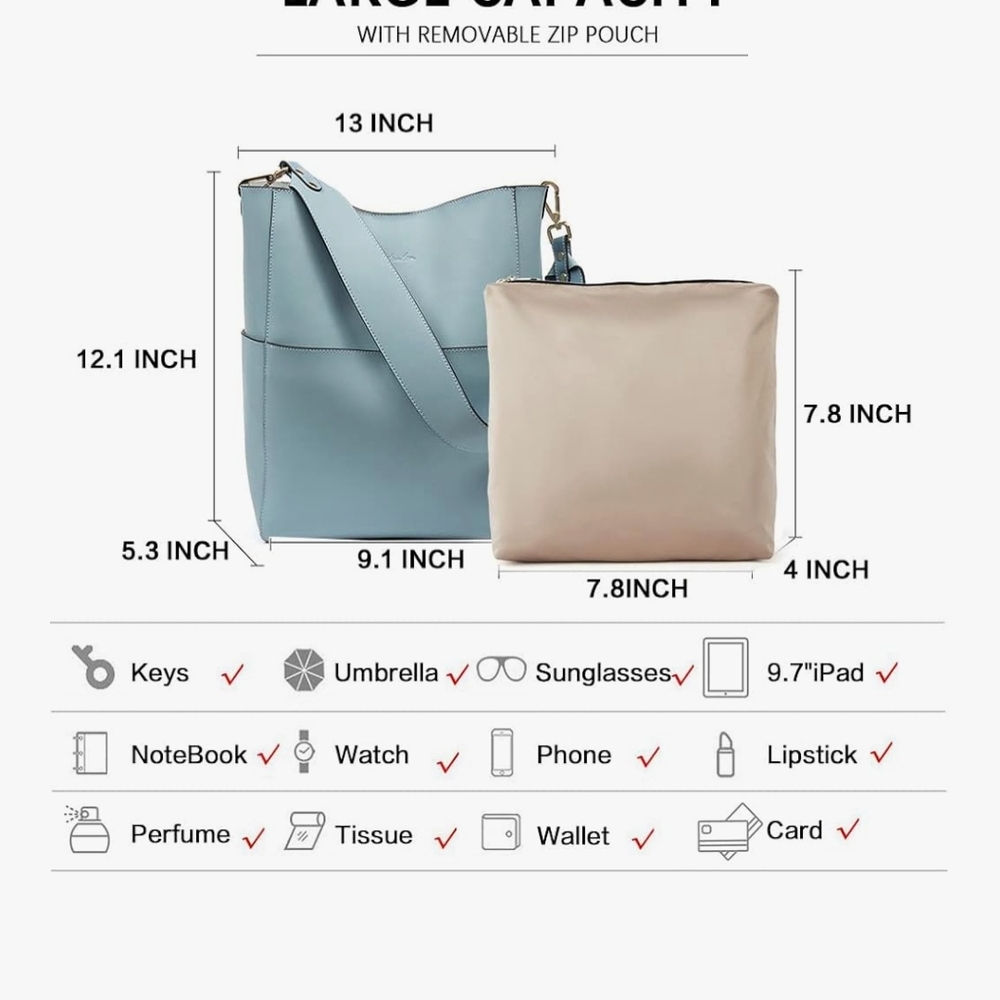 Stylish Sky Blue Leather Shoulder Bag - Picture 5 of 5